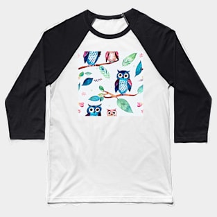 Watercolor owl pattern Baseball T-Shirt